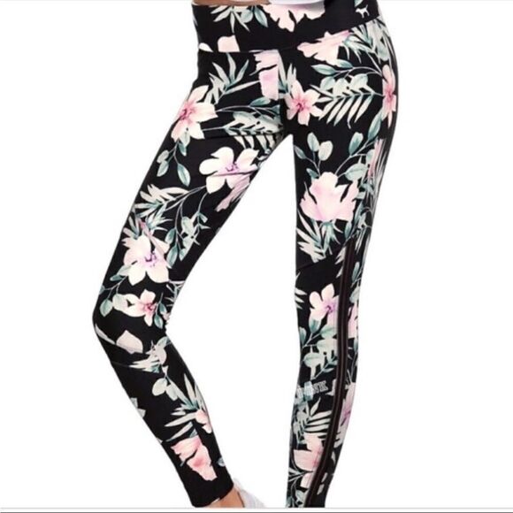 Pink by Victoria’s Secret Tropical Print Mesh Stripe Leggings Black Pink XS - Picture 2 of 9